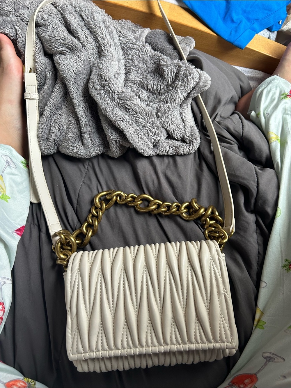 Amazon Cream Quilted Crossbody with Gold Chain Accent